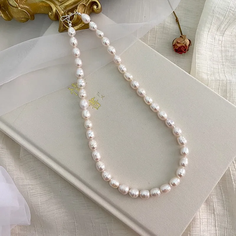 Natural Freshwater Pearl Necklace 925 Silver Buckle