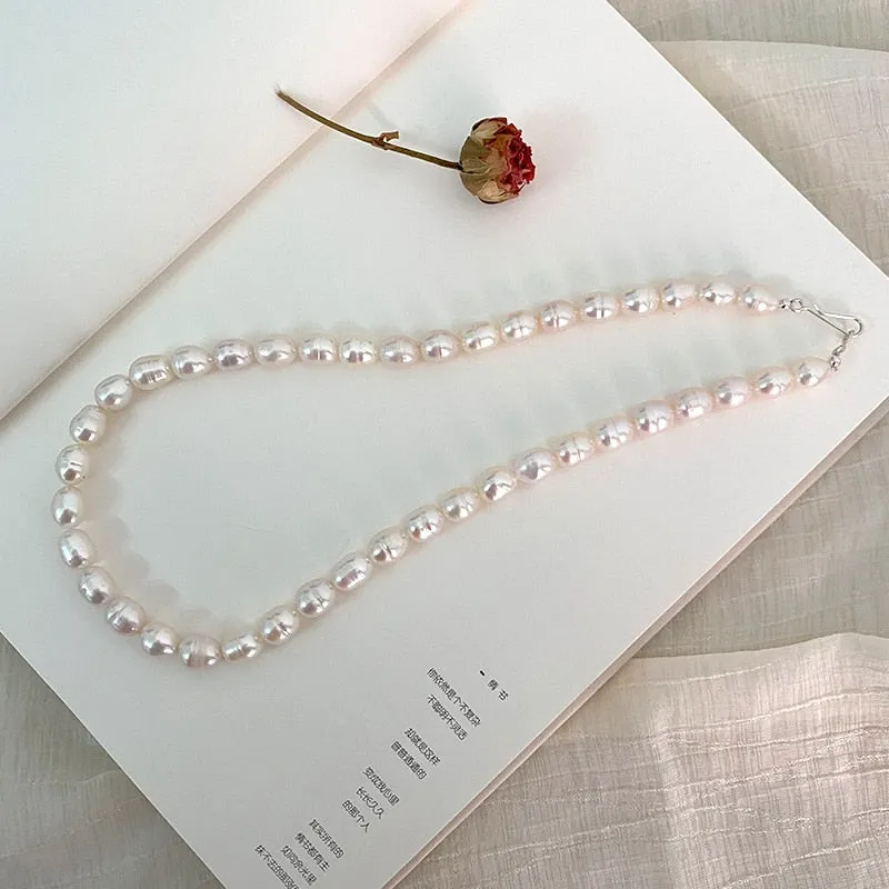 Natural Freshwater Pearl Necklace 925 Silver Buckle