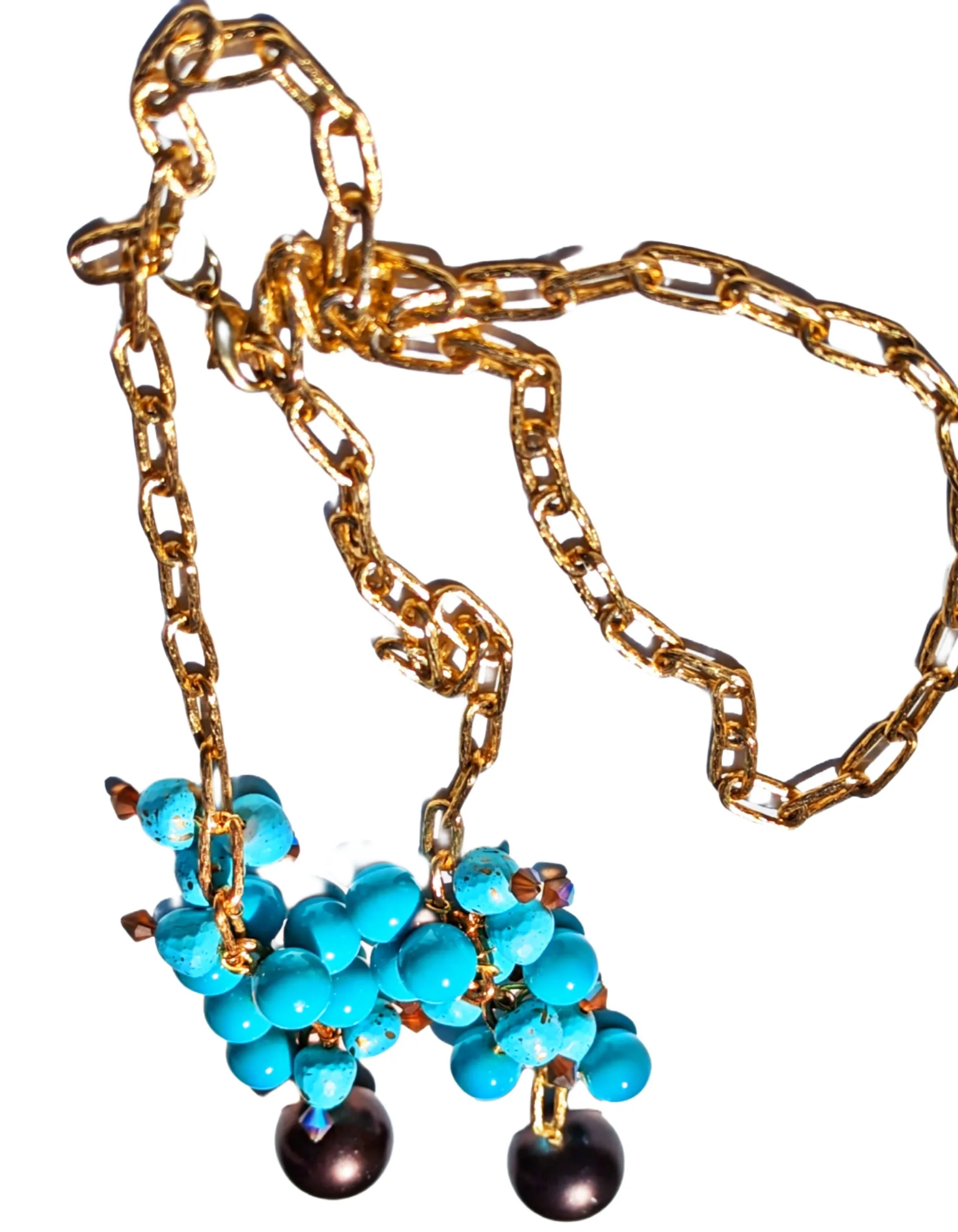One-of-a-Kind Statement Necklace with Vintage Turquoise and Swarovski Crystals - Designed by Award-Winning Artist Sugar Gay Isber