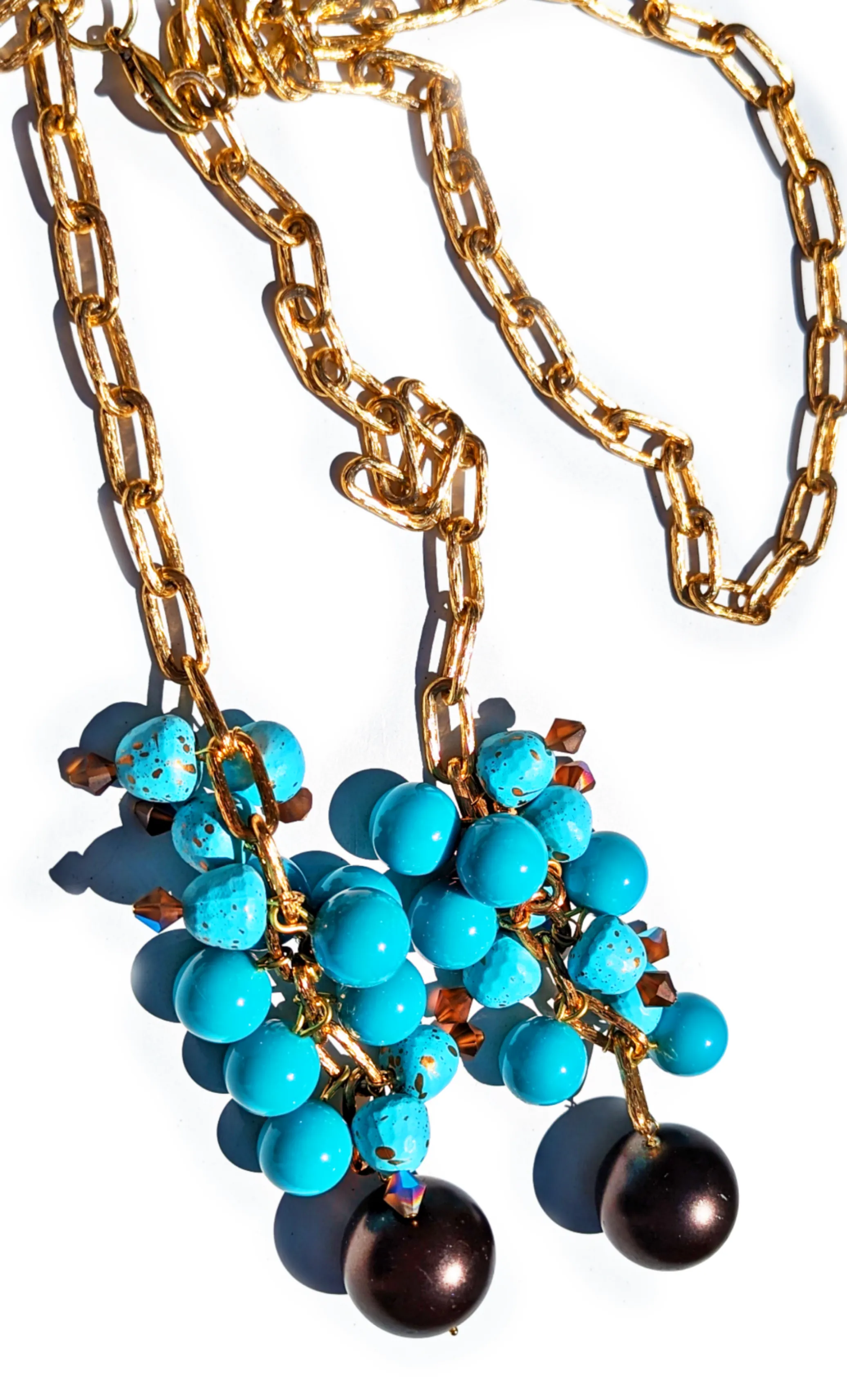 One-of-a-Kind Statement Necklace with Vintage Turquoise and Swarovski Crystals - Designed by Award-Winning Artist Sugar Gay Isber