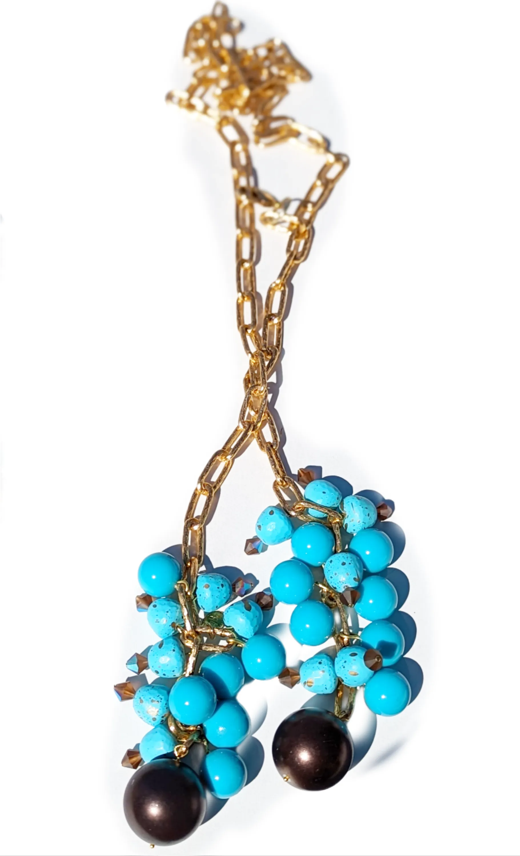 One-of-a-Kind Statement Necklace with Vintage Turquoise and Swarovski Crystals - Designed by Award-Winning Artist Sugar Gay Isber