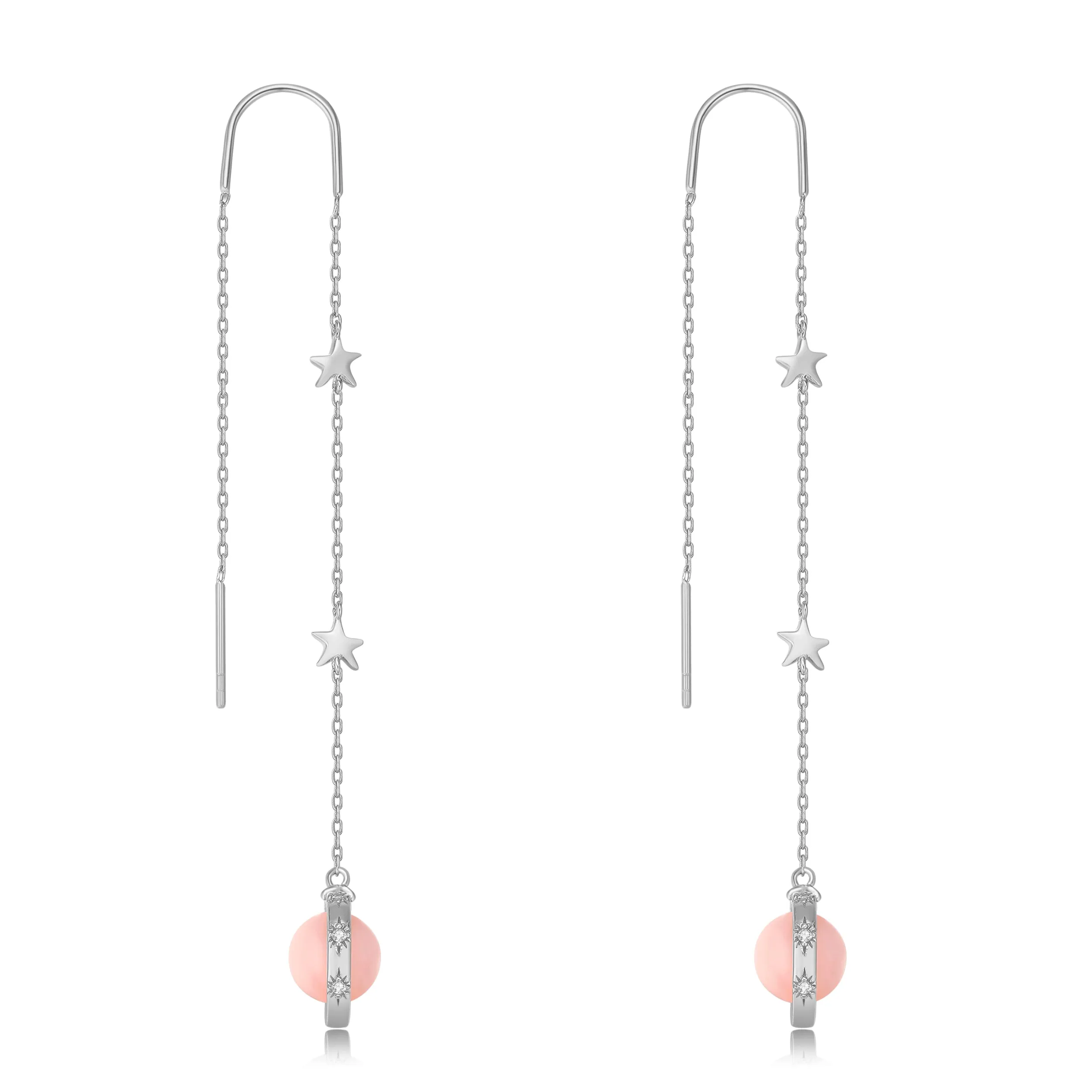 Pink Opal Silver Drop Earrings - Anahata