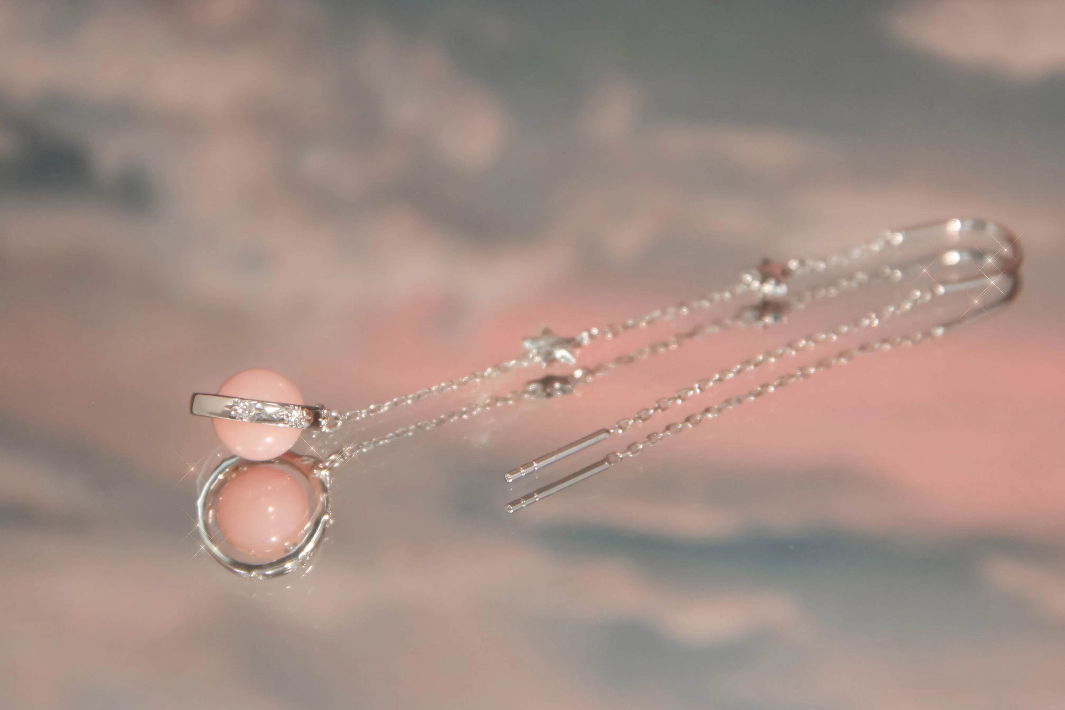 Pink Opal Silver Drop Earrings - Anahata