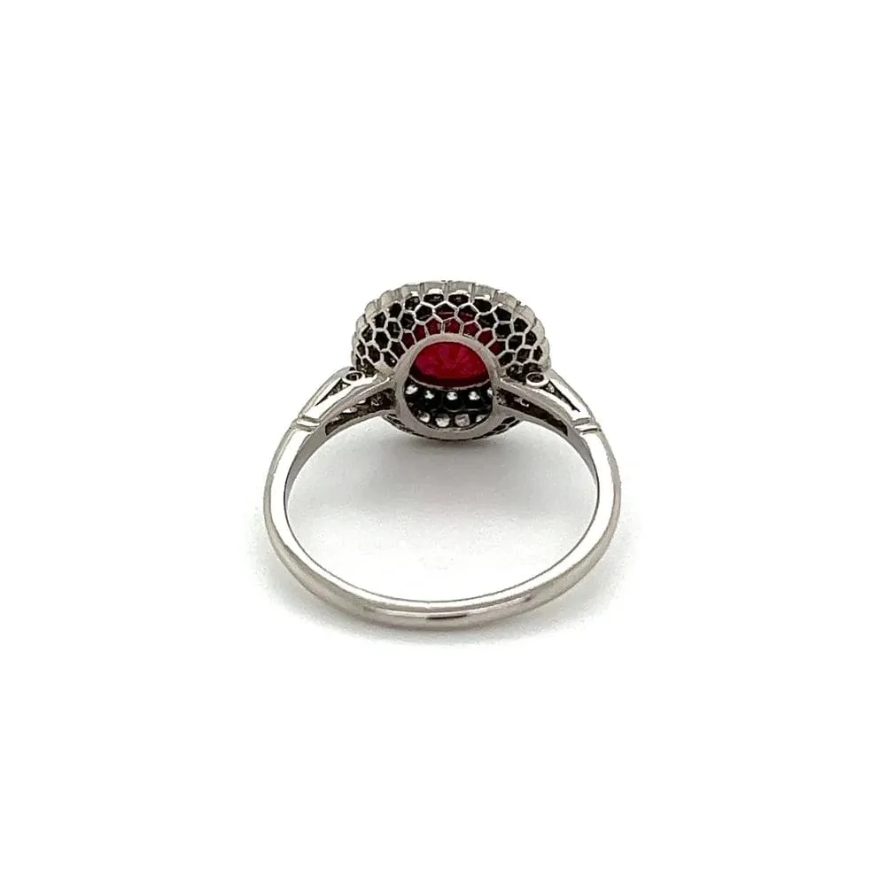 Platinum 1.50ct Cushion Ruby & Double Halo .50tcw OEC Diamond Ring at Regard Jewelry in Austin, Texas