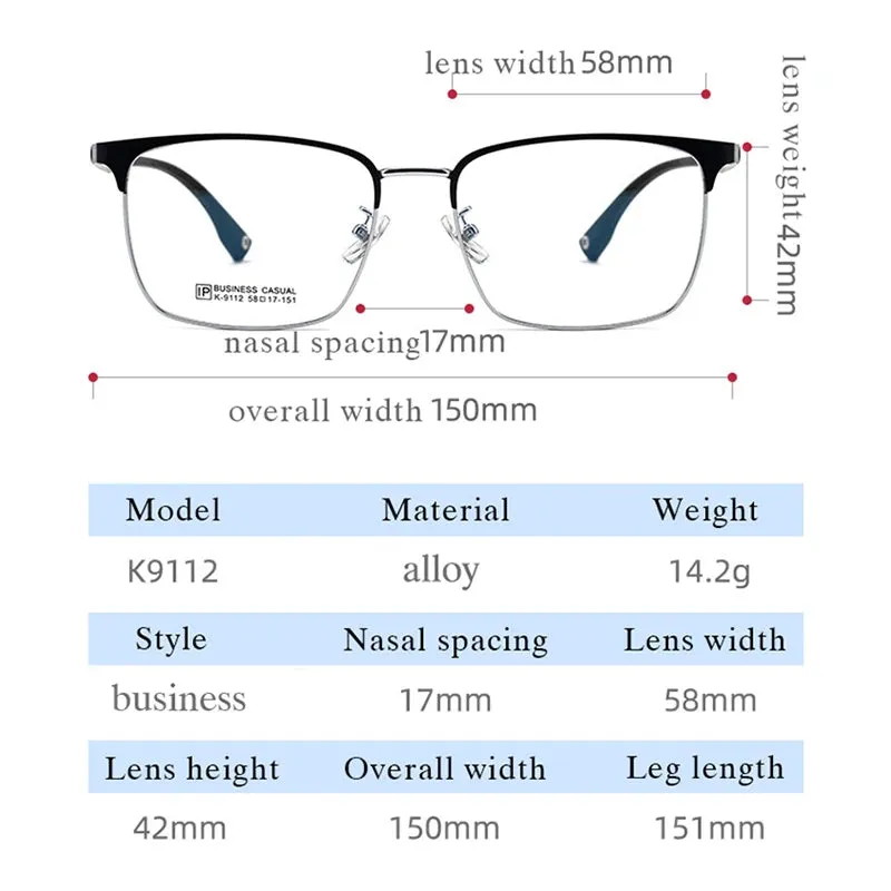 Pure Titanium Glasses Frame with Recipe Men Business Style Male High Quality Eyeglasses Prescription Man Style K9112