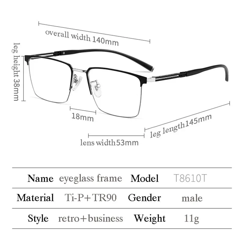 Pure Titanium Glasses Frame with Recipe Men Business Style Male High Quality Eyeglasses Prescription Man Style T8610T