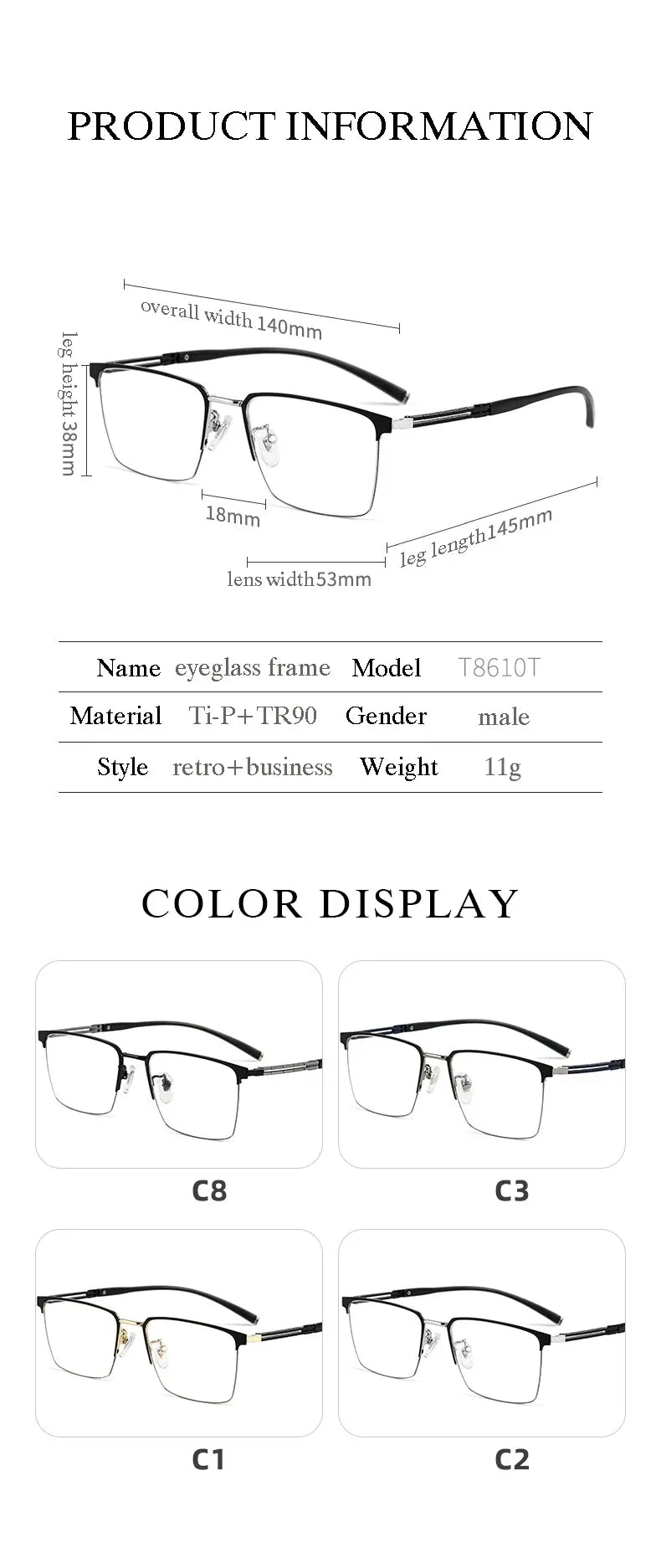 Pure Titanium Glasses Frame with Recipe Men Business Style Male High Quality Eyeglasses Prescription Man Style T8610T