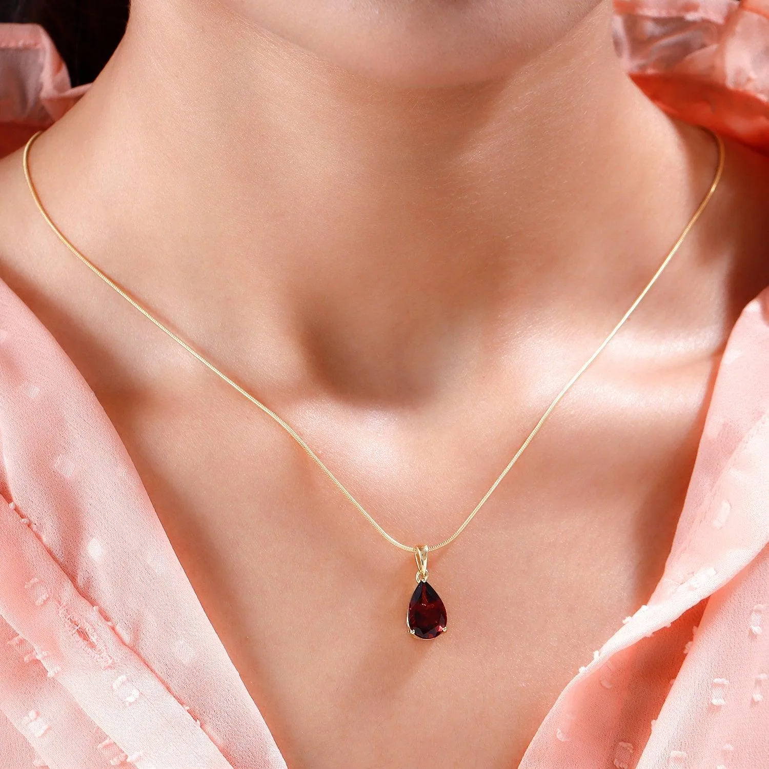 Red Garnet Pendant Necklace, Garnet Teardrop Pendant, January Birthstone Necklace, 925 Sterling Silver, Garnet Gold Necklace, Gift