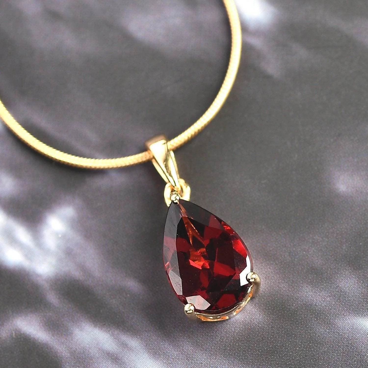 Red Garnet Pendant Necklace, Garnet Teardrop Pendant, January Birthstone Necklace, 925 Sterling Silver, Garnet Gold Necklace, Gift