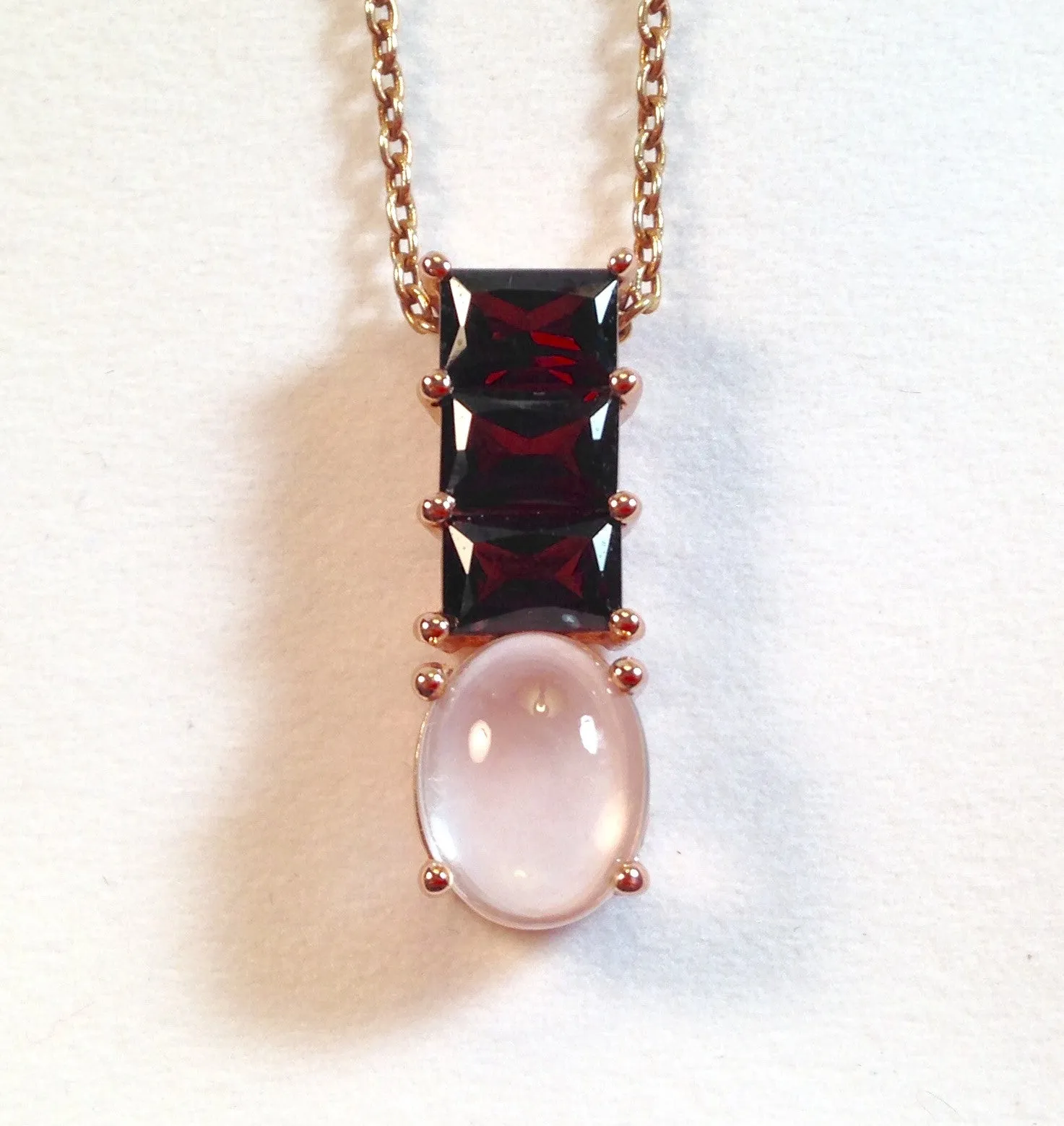 Rose Quartz & Zambian Garnet 925 Pendant with Chain