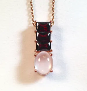 Rose Quartz & Zambian Garnet 925 Pendant with Chain