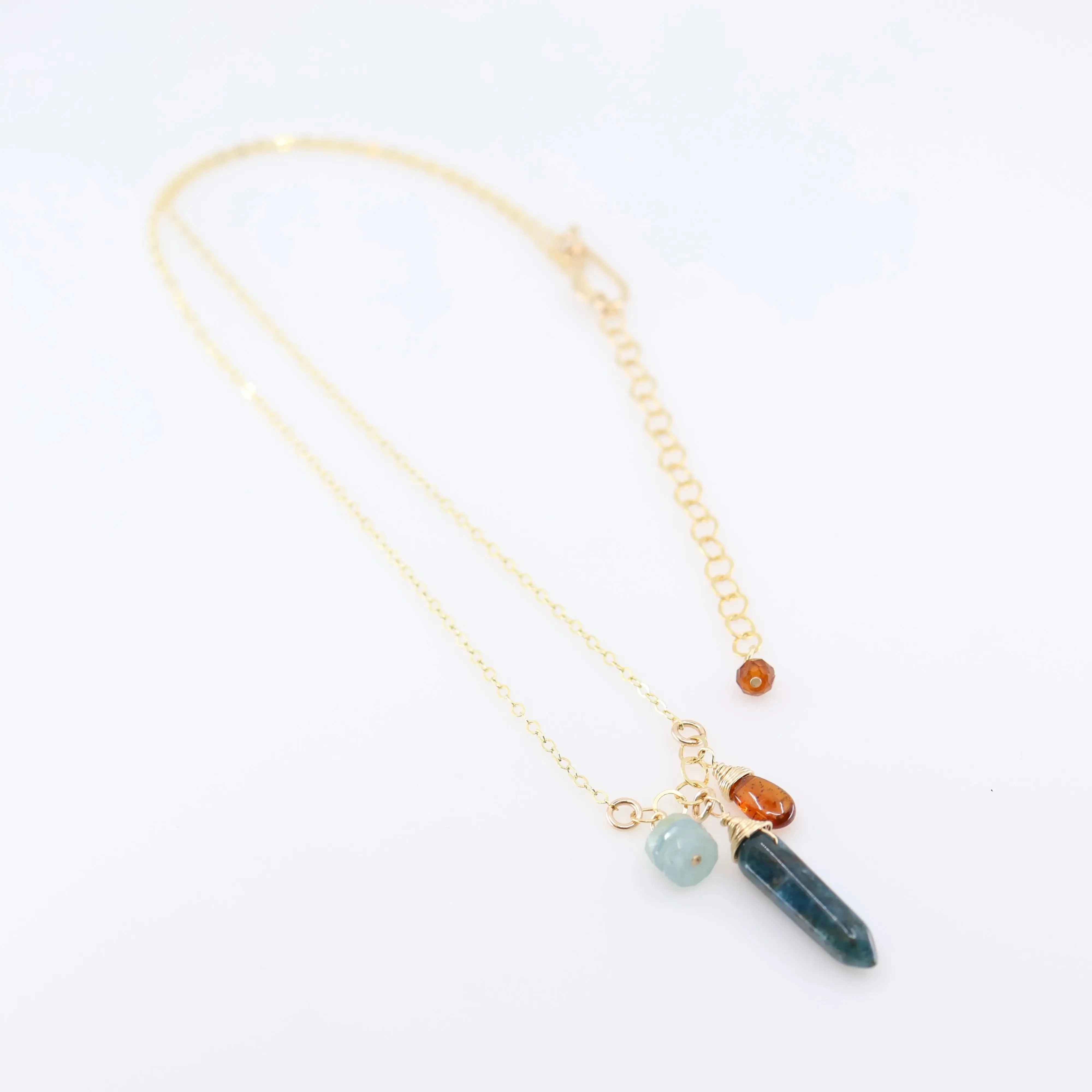 Small Gemstone Cascade Necklace with Apatite, Milky Aquamarine and Orange Kyanite