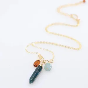 Small Gemstone Cascade Necklace with Apatite, Milky Aquamarine and Orange Kyanite