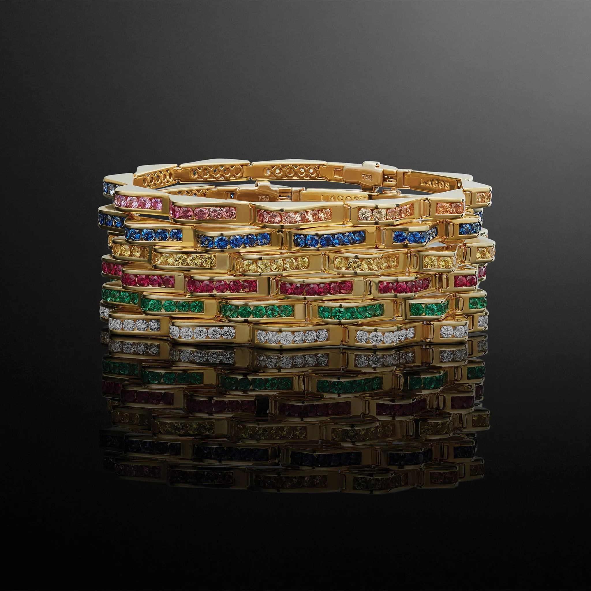 Studio 18K Gold Ruby Link Wave Bracelet