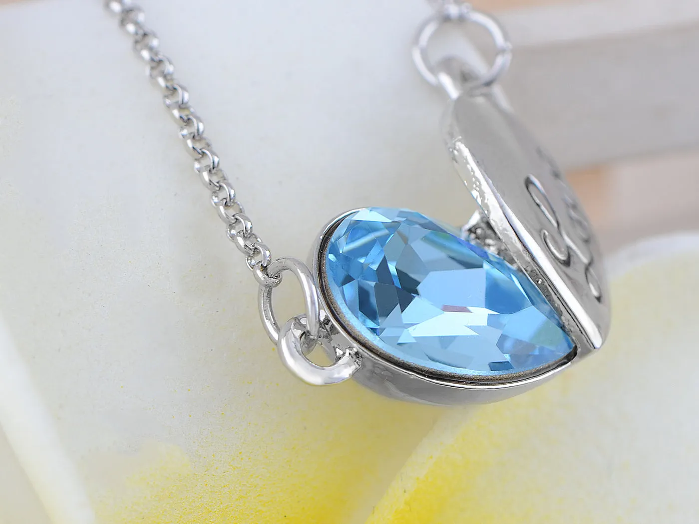 Swarovski Crystal Element Aquamarine Ss Love Script Half A Heart Necklace