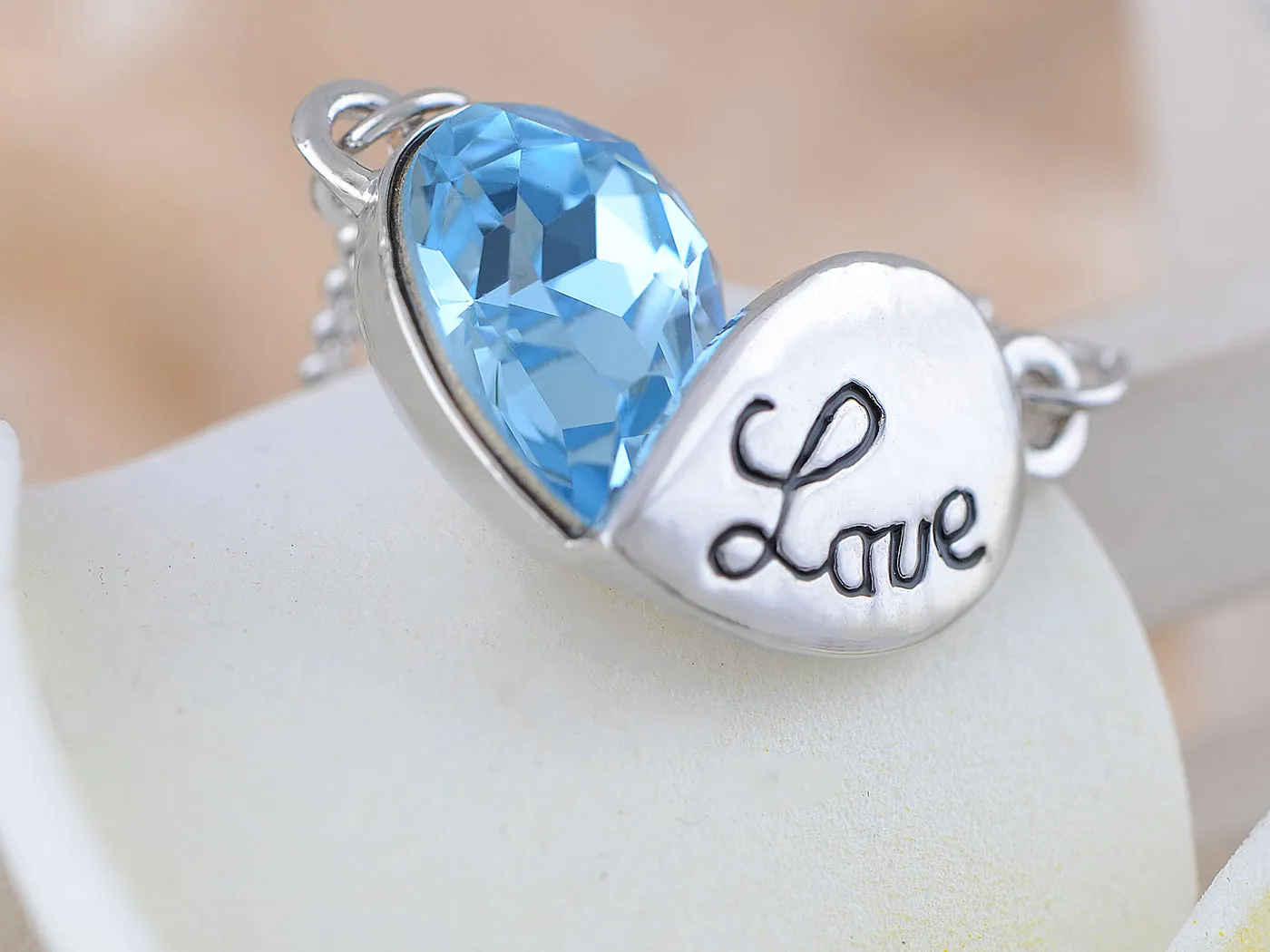 Swarovski Crystal Element Aquamarine Ss Love Script Half A Heart Necklace