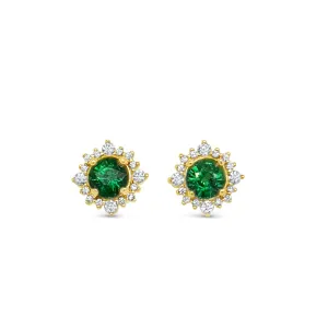 Tsavorite Garnet & Diamond Sunburst Stud Earrings