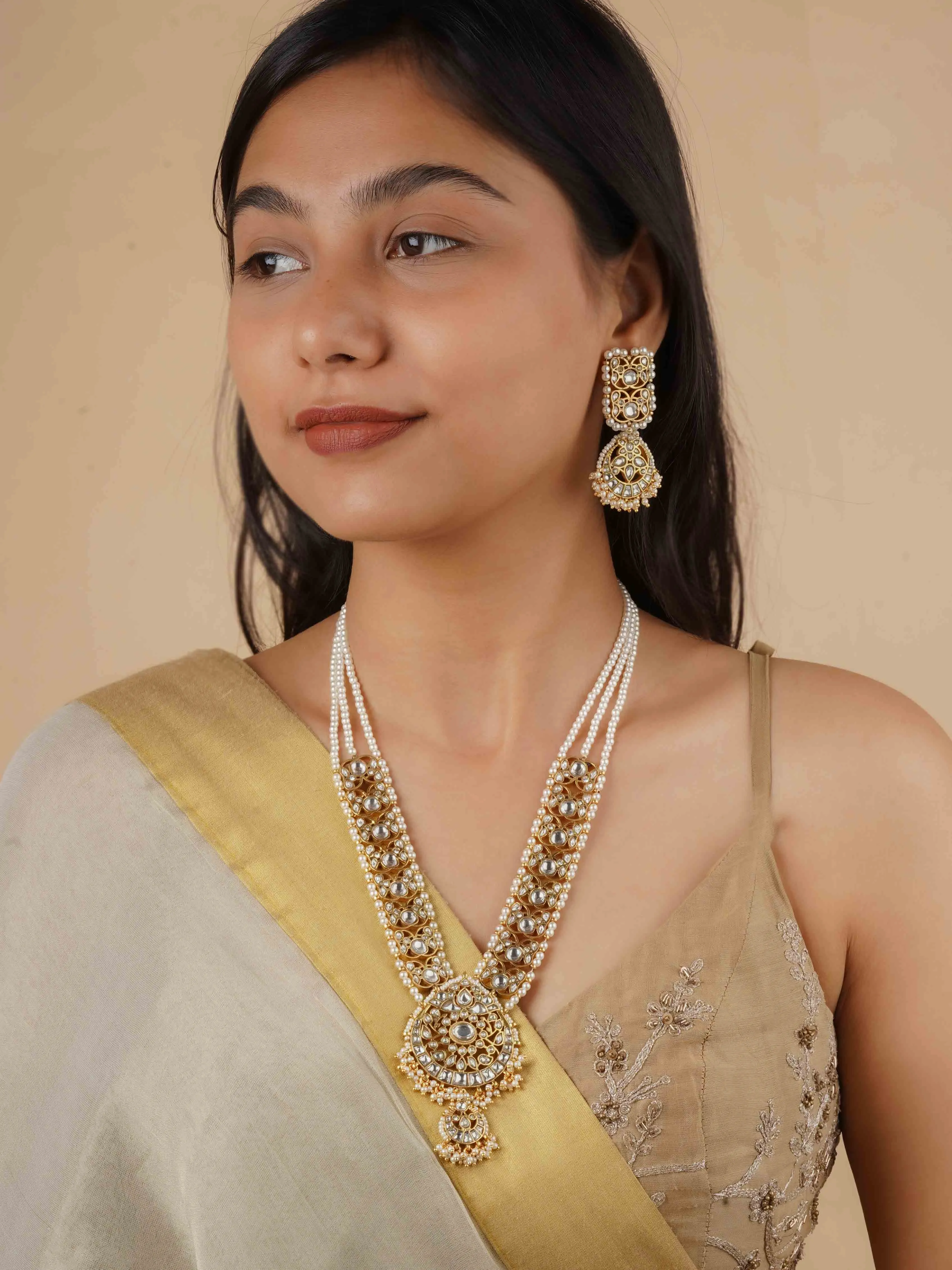White Color Gold Plated Mishr Necklace Set - MR-S714W