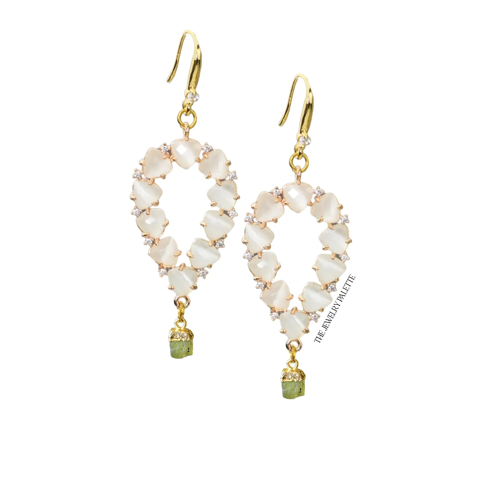 Yara white stones with gold edged aquamarine drop earrings