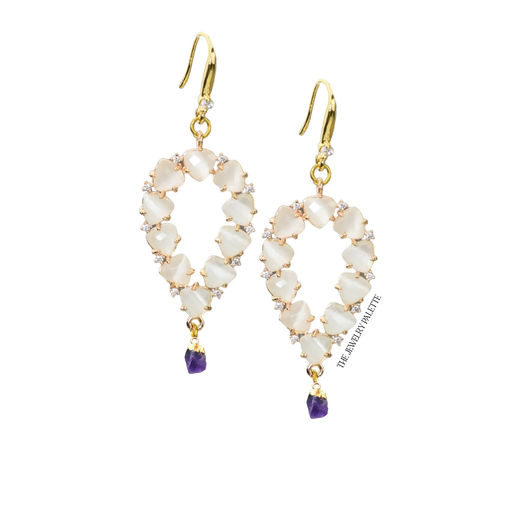 Yara white stones with gold edged aquamarine drop earrings