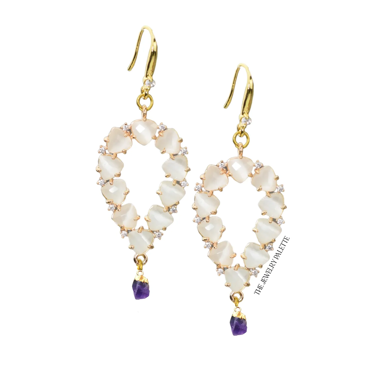 Yara white stones with gold edged aquamarine drop earrings