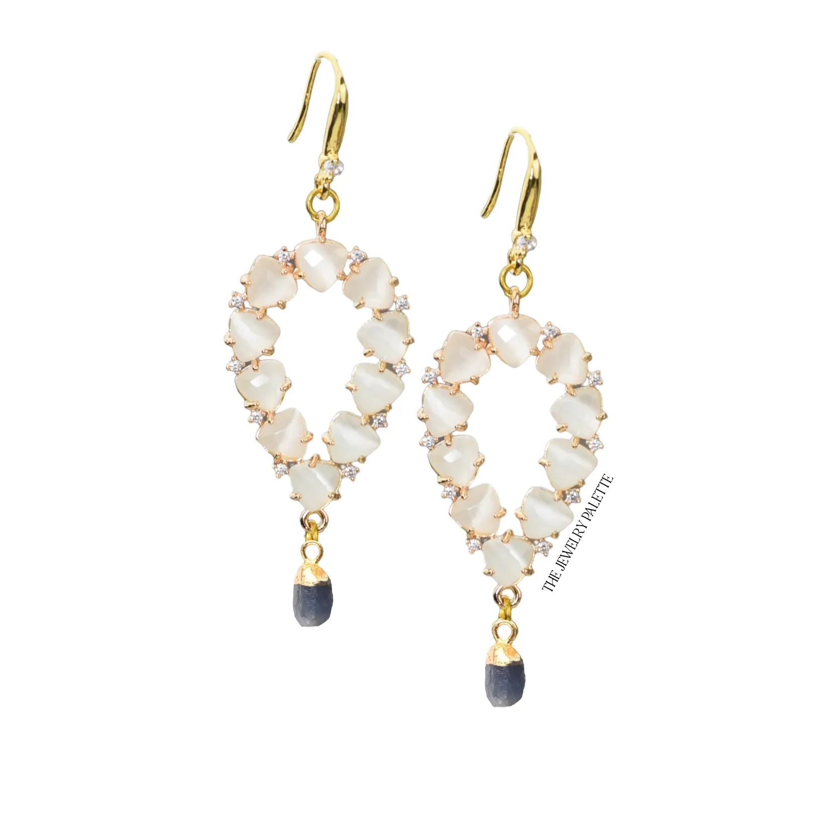 Yara white stones with gold edged aquamarine drop earrings
