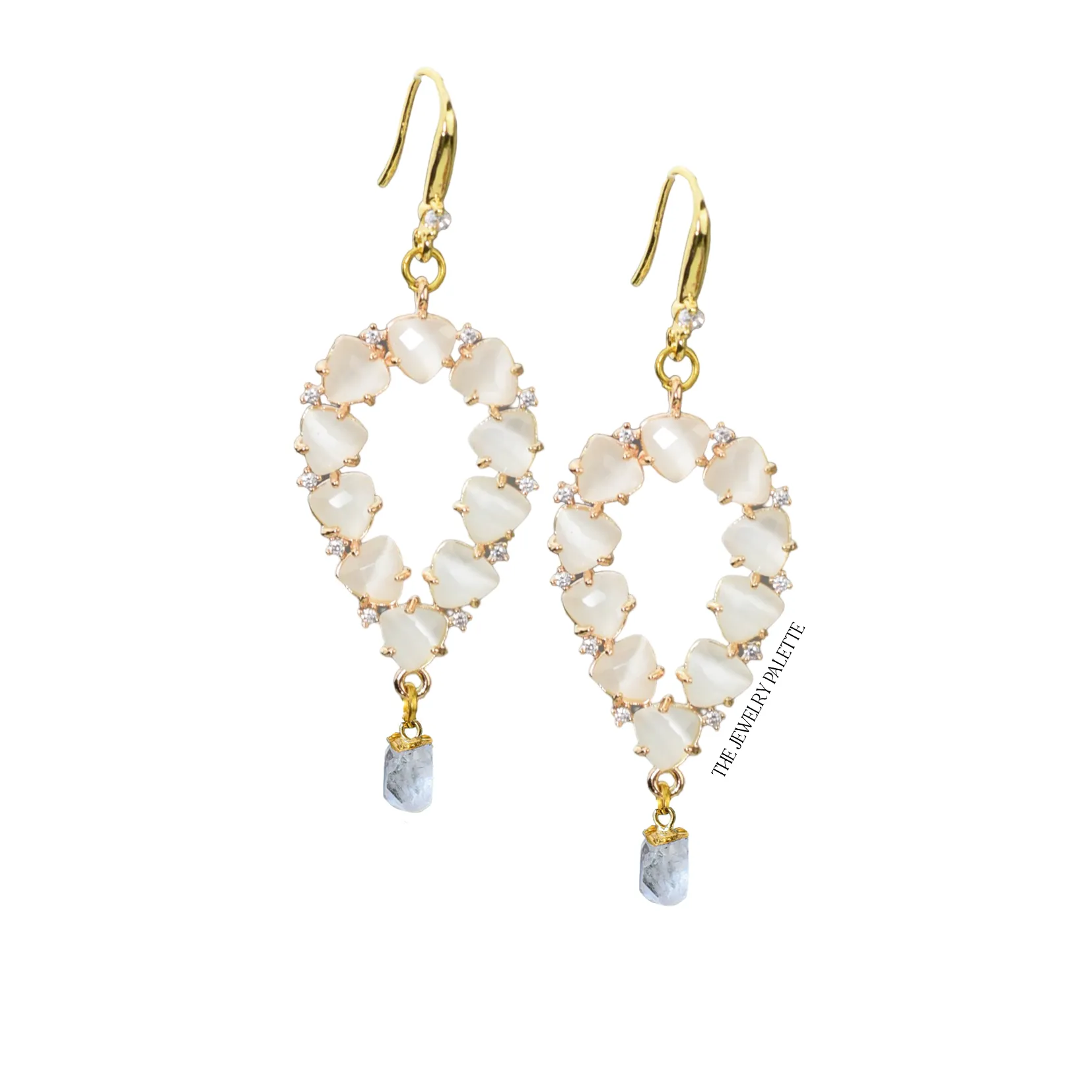 Yara white stones with gold edged aquamarine drop earrings