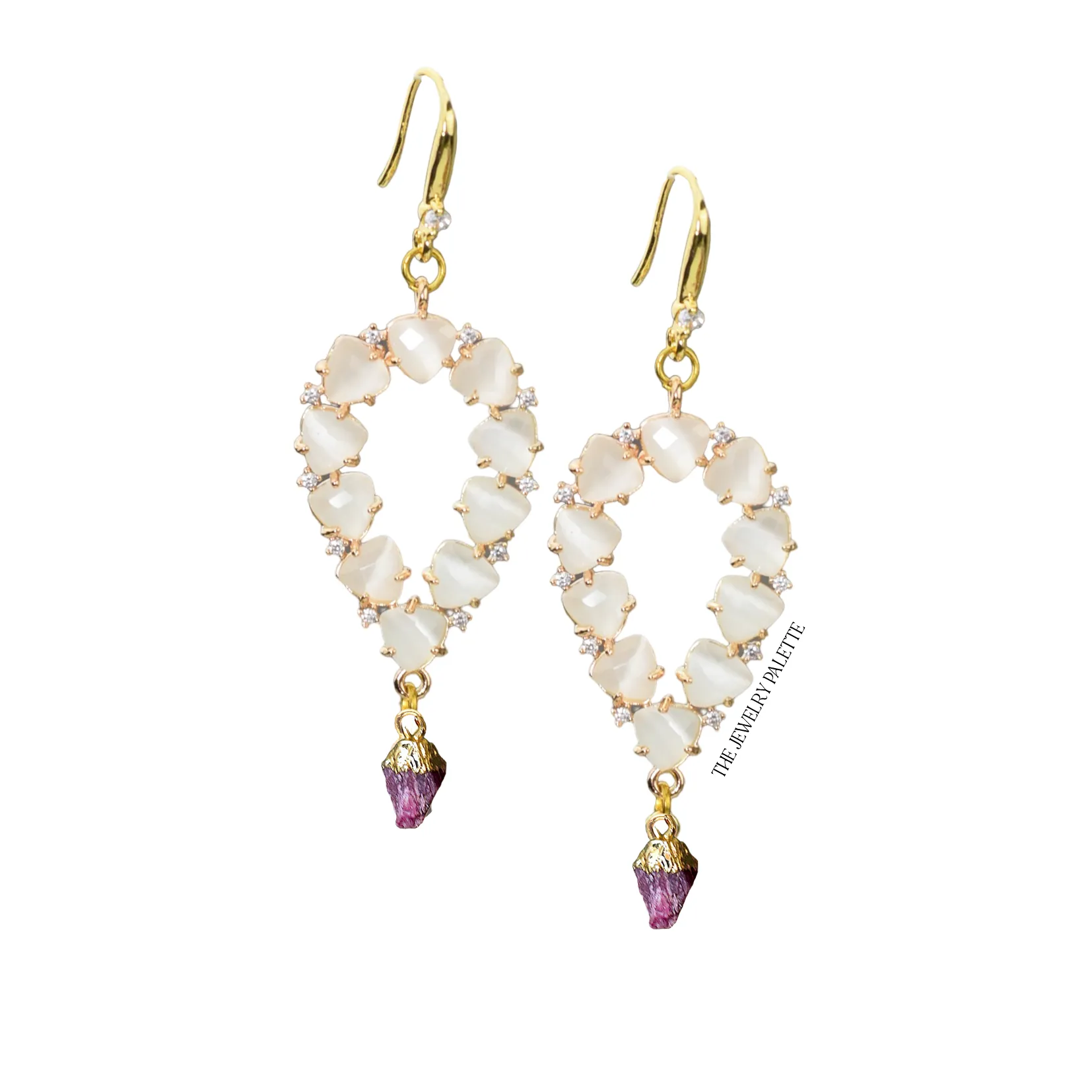 Yara white stones with gold edged aquamarine drop earrings