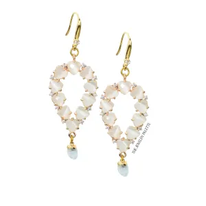 Yara white stones with gold edged aquamarine drop earrings