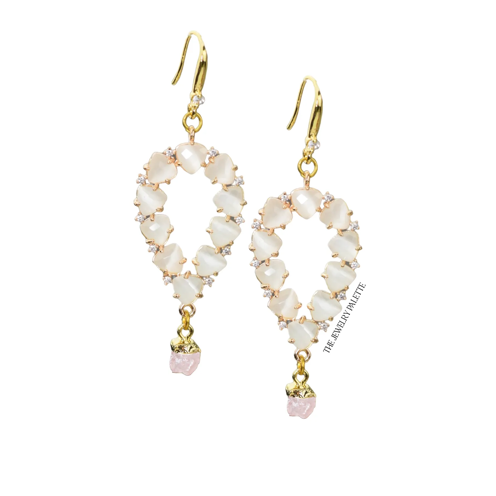 Yara white stones with gold edged aquamarine drop earrings