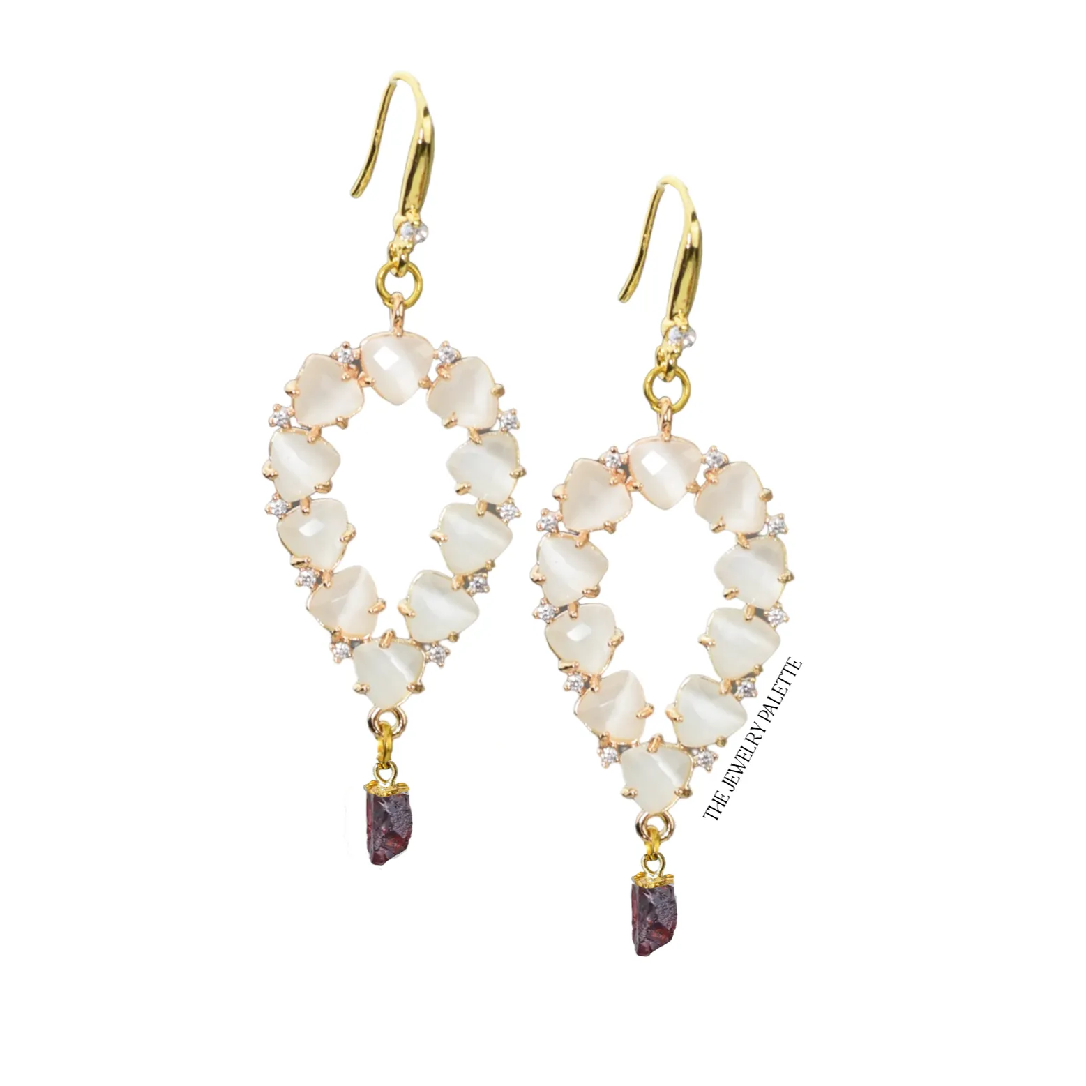 Yara white stones with gold edged aquamarine drop earrings