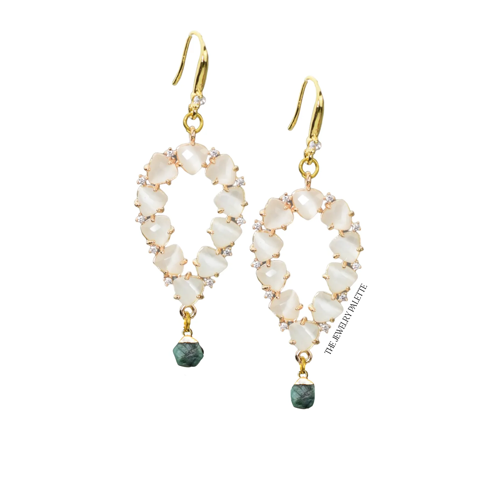 Yara white stones with gold edged aquamarine drop earrings