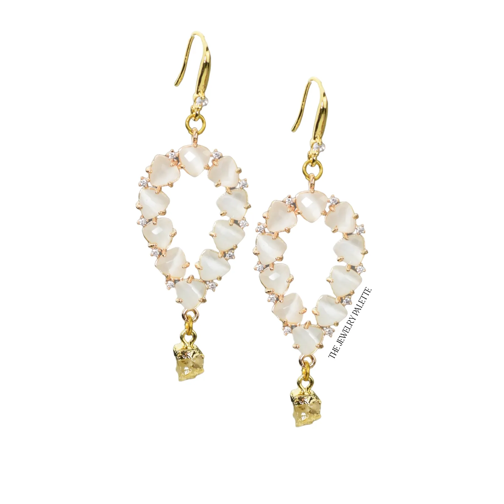 Yara white stones with gold edged aquamarine drop earrings